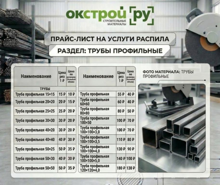 Прайс-лист на распил профильных труб